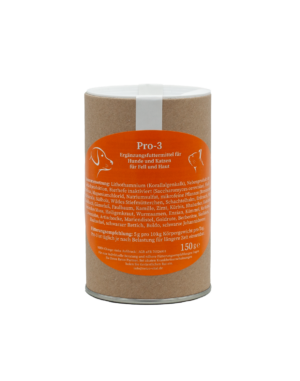 Pro-3 to mieszanka ziół, drożdży, pierwiastków śladowych i aminokwasów, specjalnie opracowana do eliminowania problemów ze skórą i sierścią.